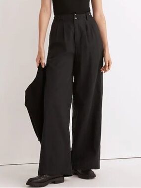 Madewell Petitie Harlow P00 Black High-Waist Wide-Leg Trousers